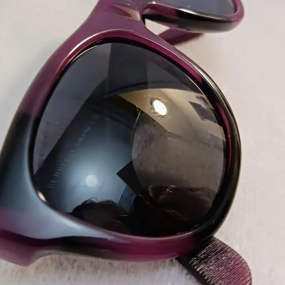 Burberry Sunglasses Tortoiseshell PURPLE BLACK Round Cat Eye Gray Lens Authentic